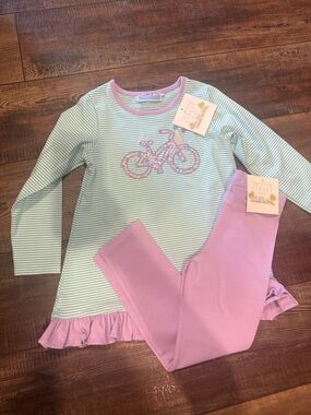 Girls' Mint Stripe & Lavender Bike Pant Set